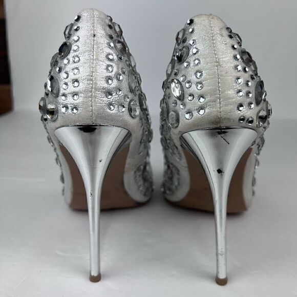 Charlotte Russe Elsa Heels Silver Studded Rhinestone Embellished 4.5 Heel Size 8 - Picture 5 of 14